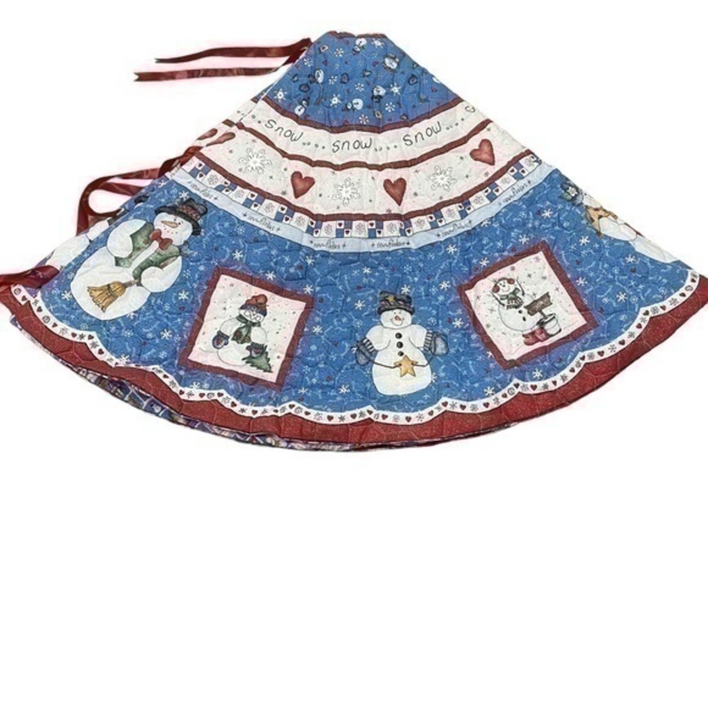 Tree Skirt Quilted Handmade Snowman 55in Round
